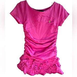 Ralph Lauren Girls Pink‎ Ruched Pima Cotton Dress sz 3/3T Blue Pony Cap Sleeve